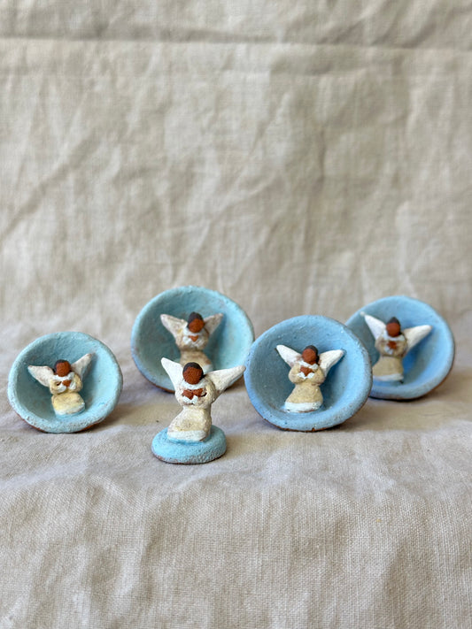 Angel in Shell - miniature clay sculpture