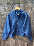 Bomber Patched Jacket - Blue Denim cotton with Turquoise threads