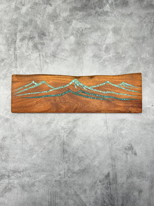 Knife block with Kingman and Peruvian turquoise inlaid ~ Mountains Design