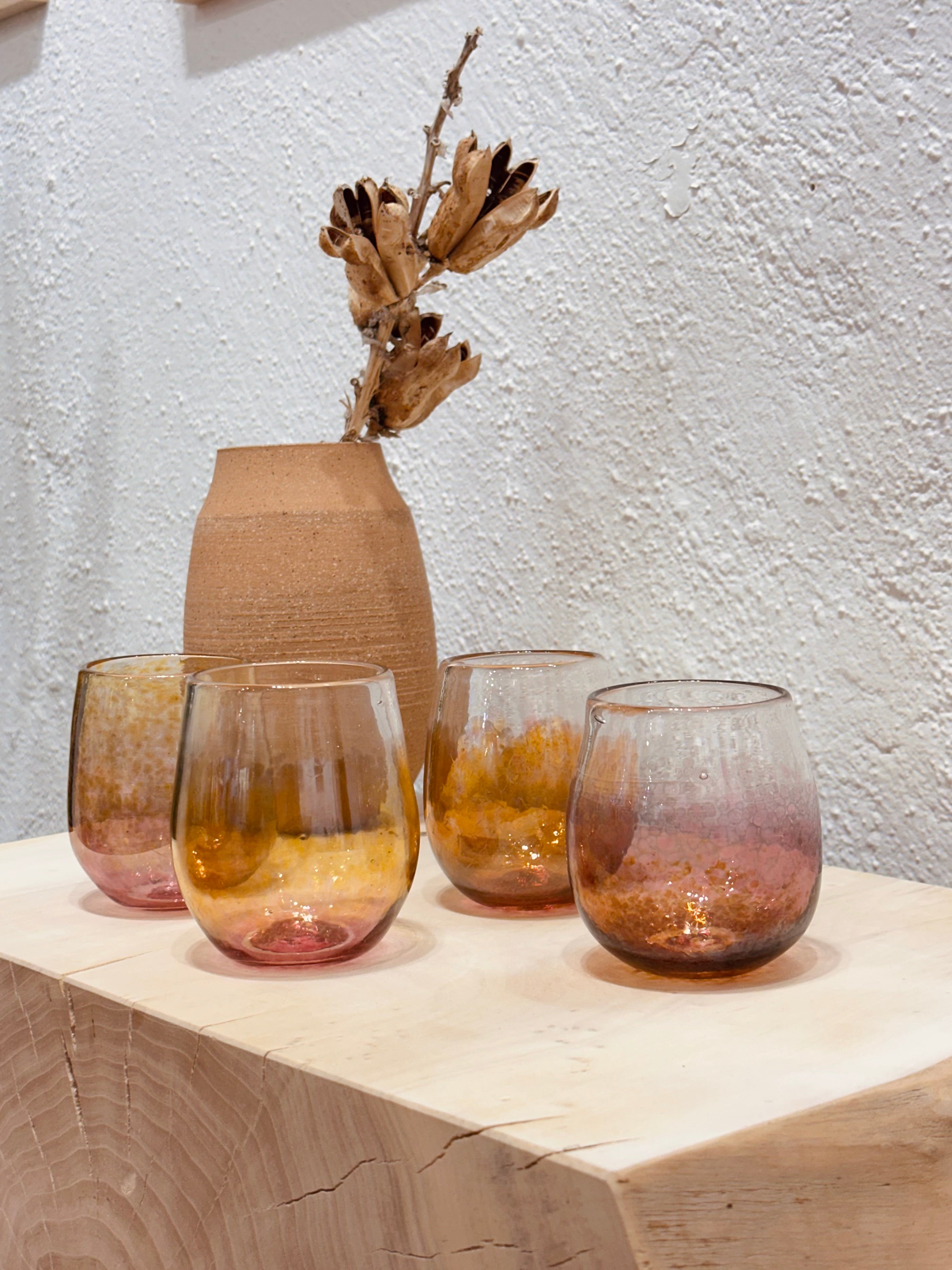 Wine Cup • Yellowish  Aurora + fuschia • Blown glass