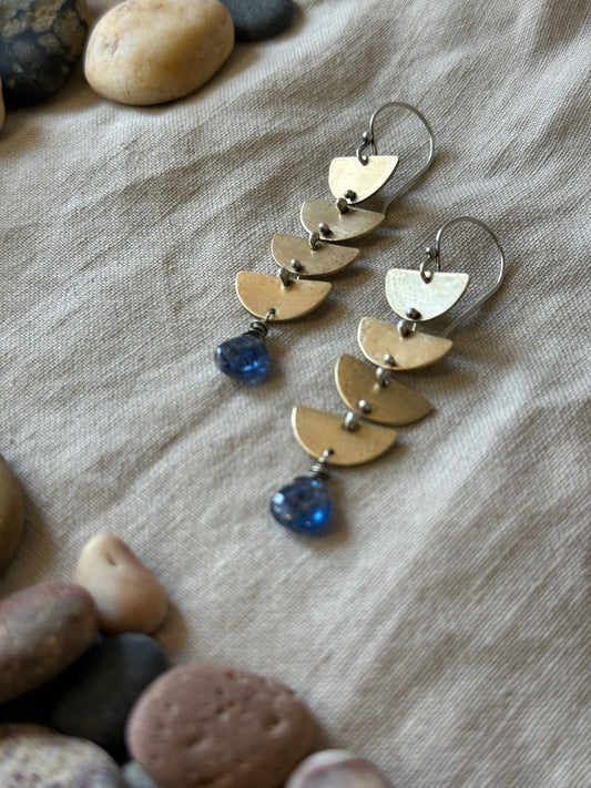 Blue Kyanite Connected Lunar earrings - Brass & Sterling Silver