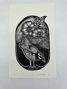 Bird and flower - Lino Print