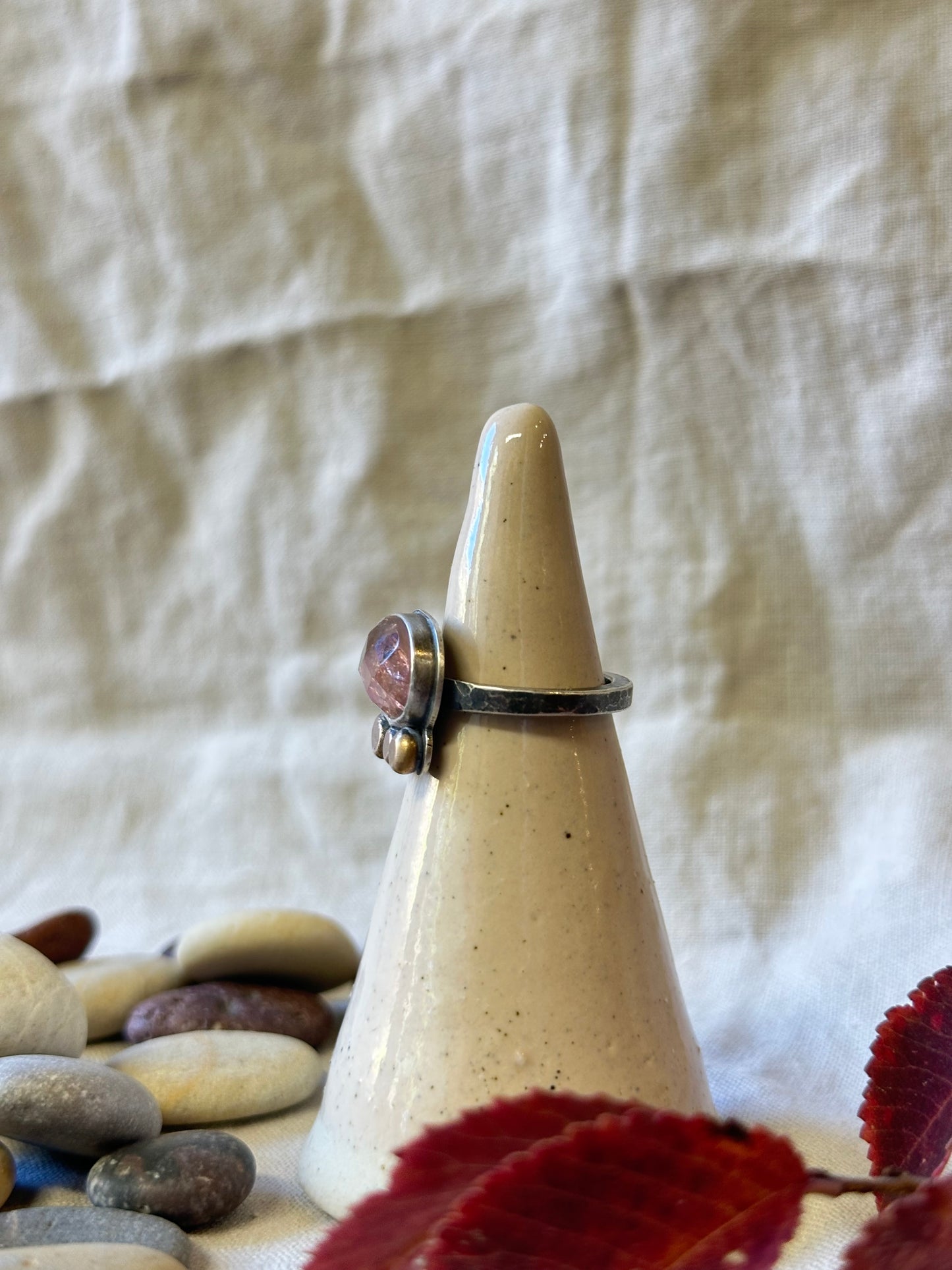 Peach Tourmaline and Sterling Silver Ring ~ Size 7.25