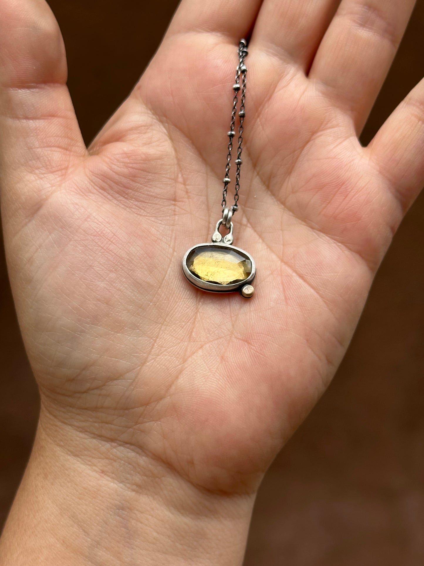 Citrine & Sterling Silver Solitaire Necklace