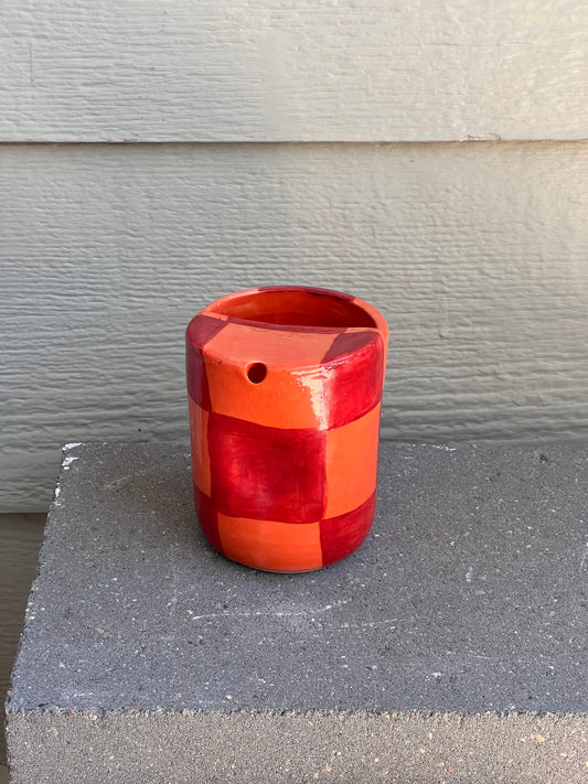 Travel Tumbler ~ Thumb print - Red & orange check