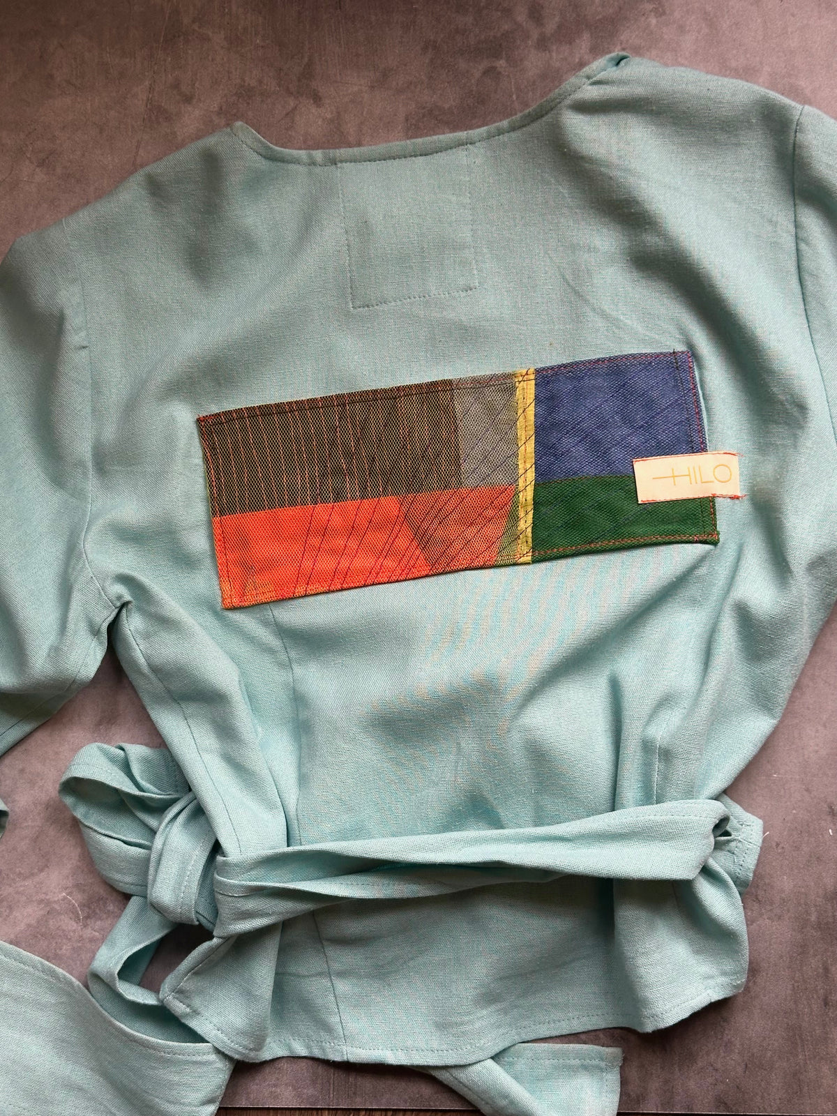 Front tie top - Linen - Light Blue