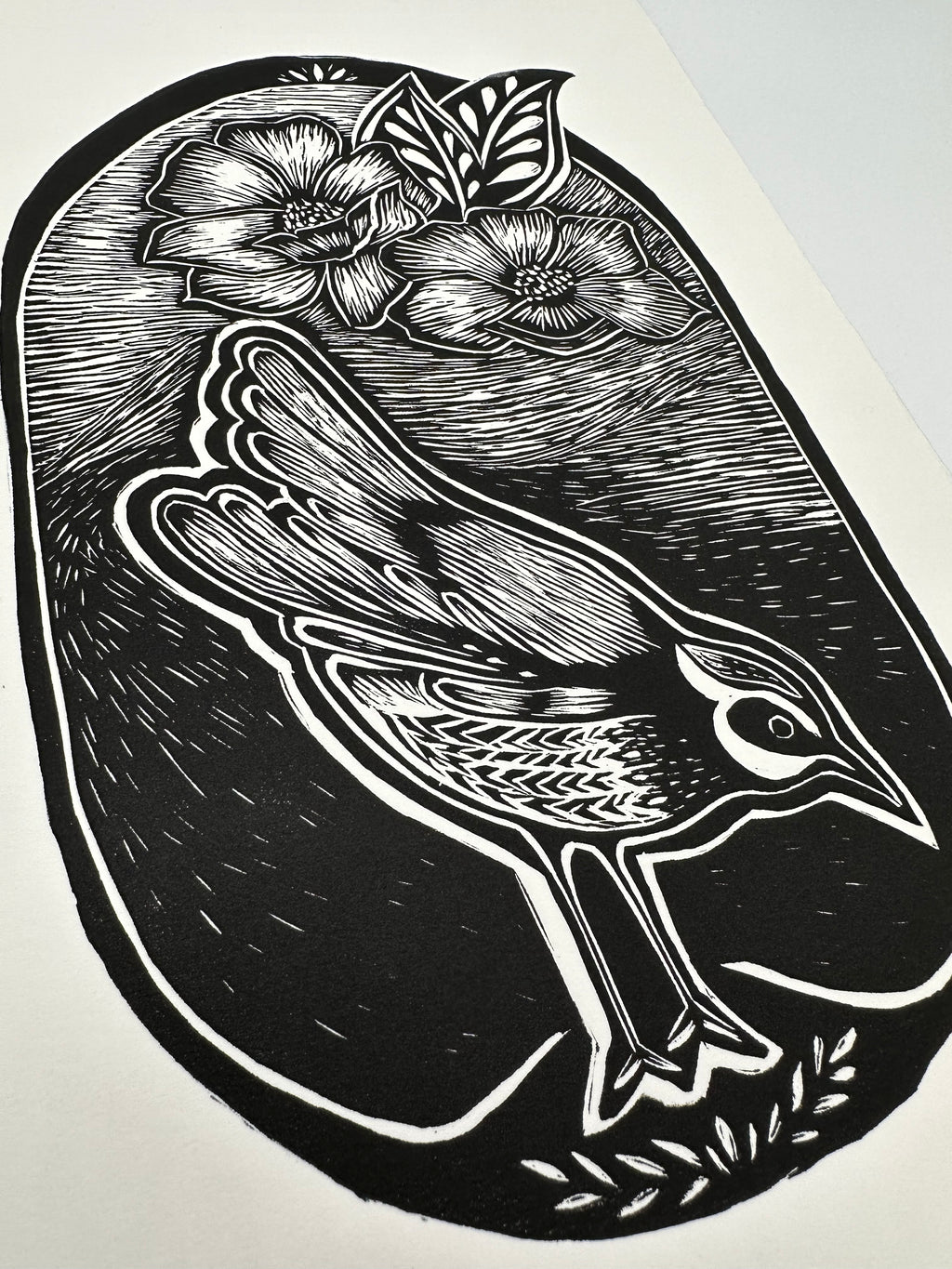 Bird and flower - Lino Print