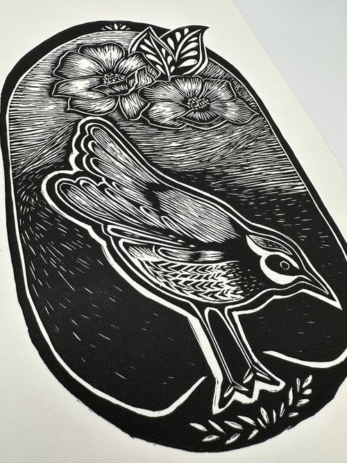 Bird and flower - Lino Print