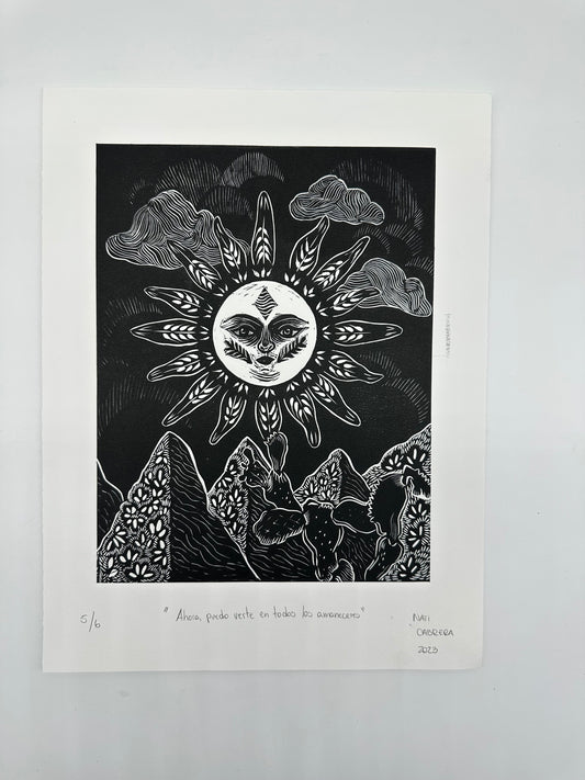 Ahora puedo verte en todos los amaneceres  - Lino Print