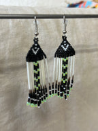 Beaded earrings - black & green - Porcupine Quills