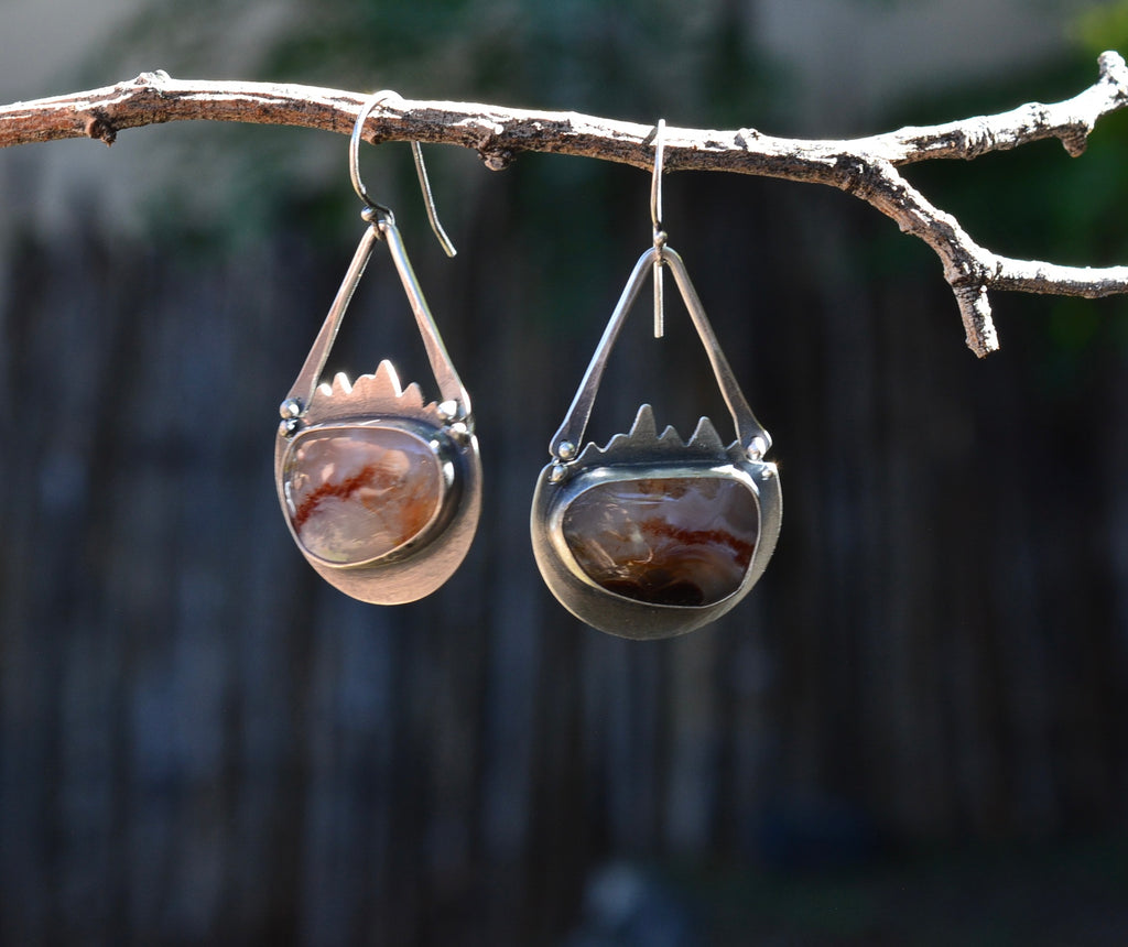 Mexican Agate dangle earrings - Sterling Silver