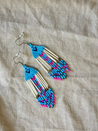 Beaded earrings - pink & turquoise - Porcupine Quills