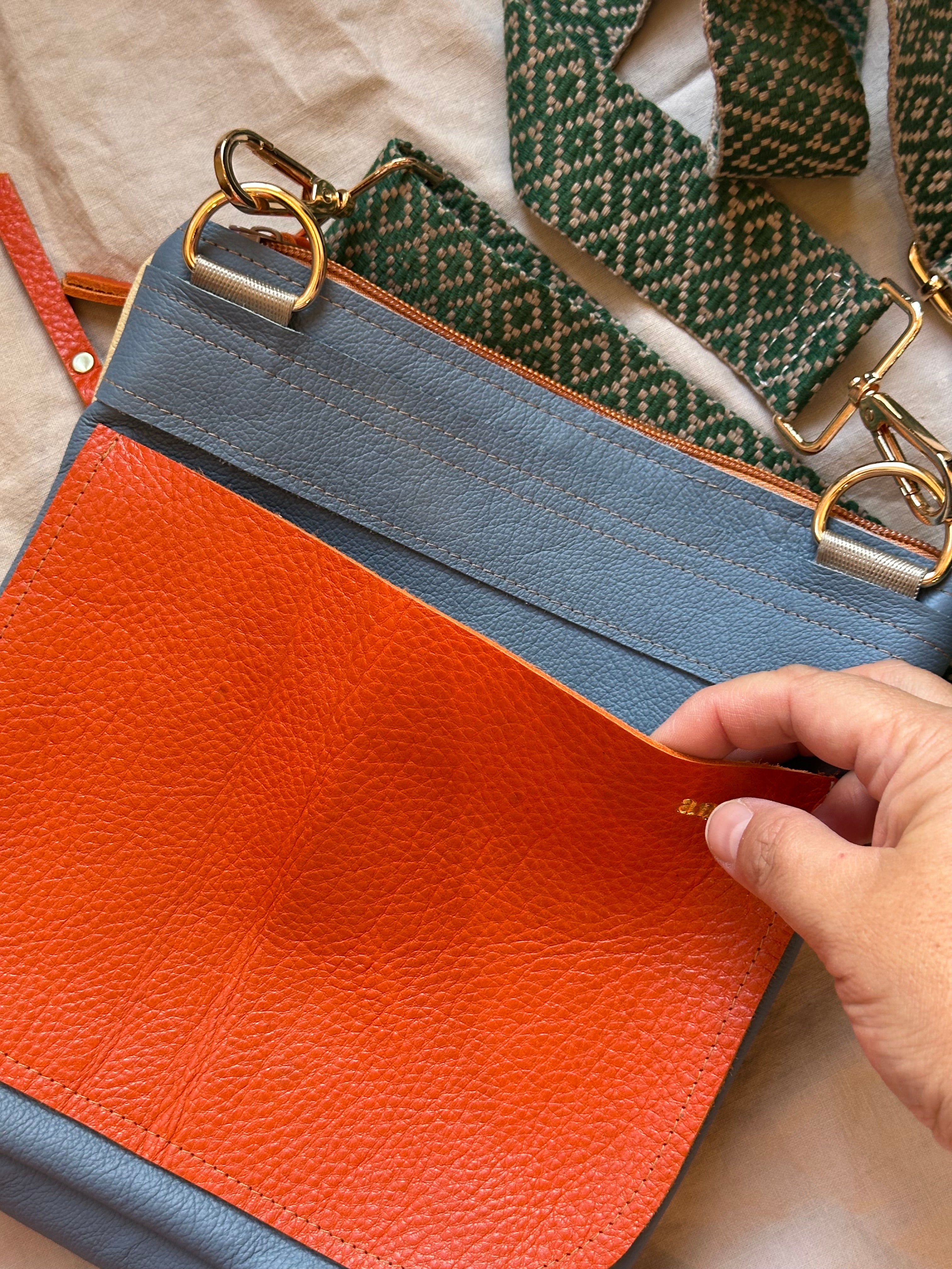 Crossbody Bag • Double Zip • Cream & Green