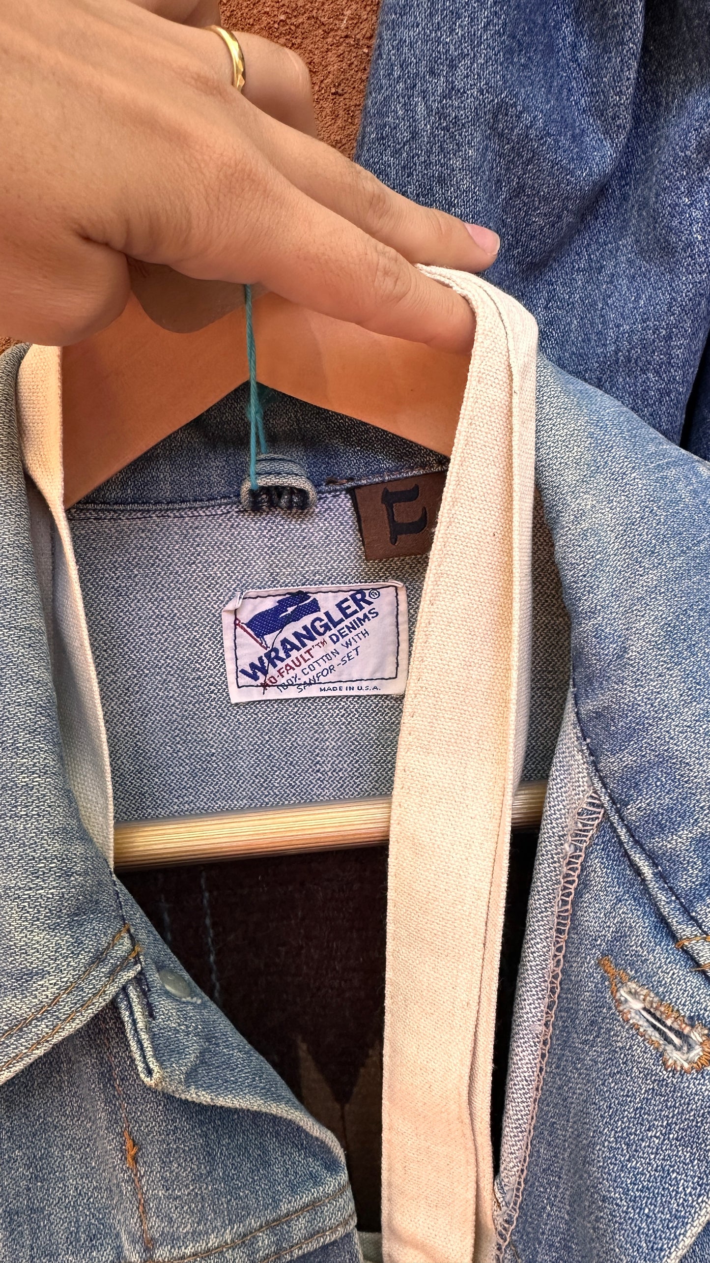 Denim Wrangler Jacket - Handwoven back panel - Size Large