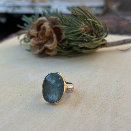 Moss Aquamarine ~ 22k Gold and Sterling Silver Ring - Size 7.25