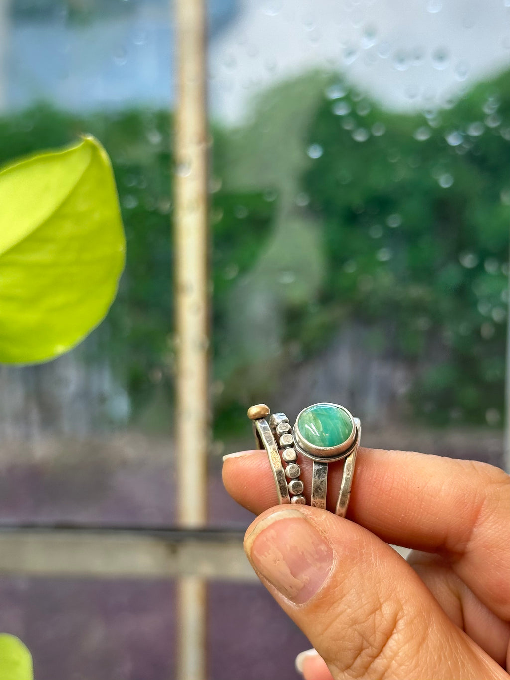 4-piece Peruvian Opal and Sterling Silver • stackable ring set • set fits size 5.5