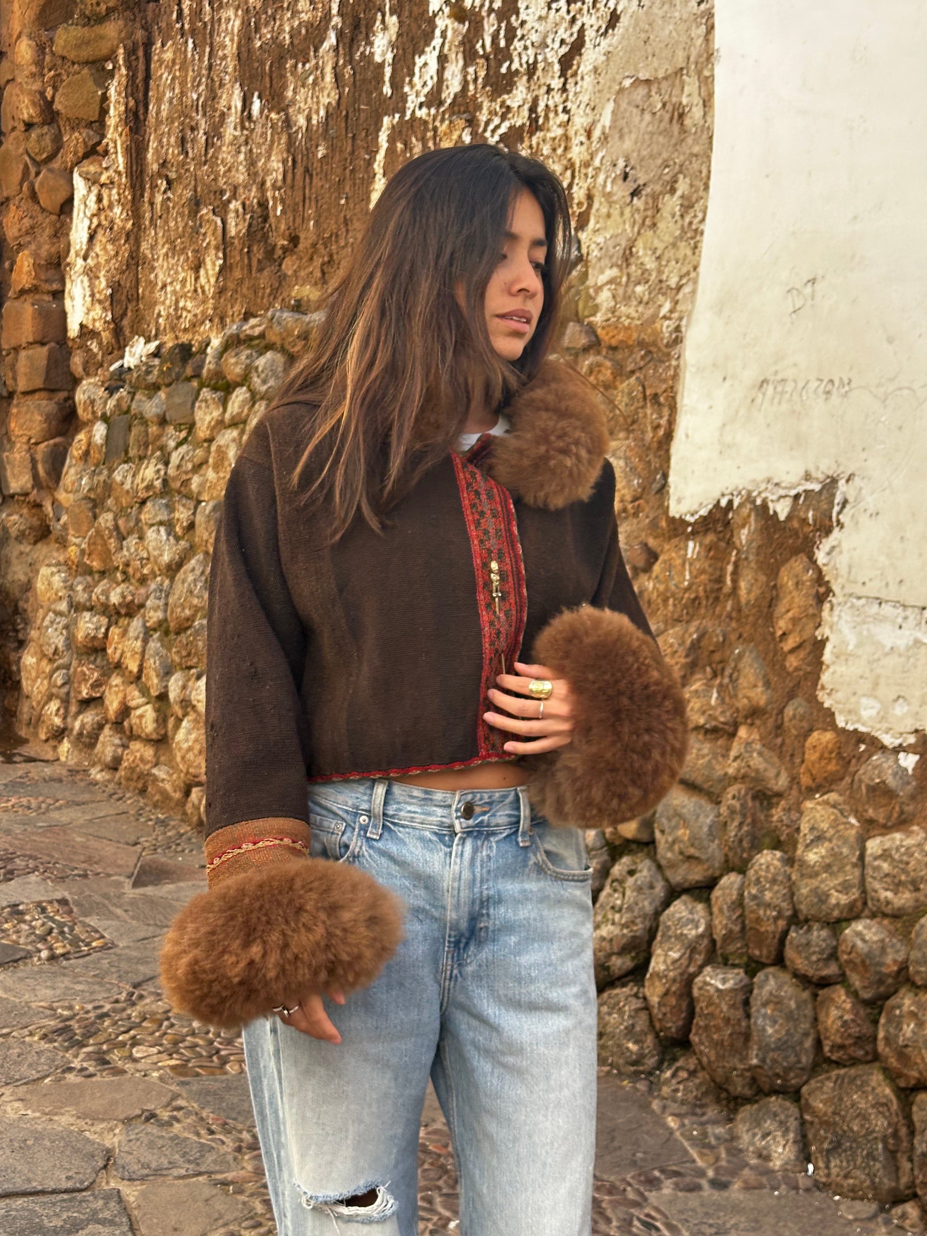 Alpaca fur jacket - Upcycled Bomber Jacket - Alpaca wool
