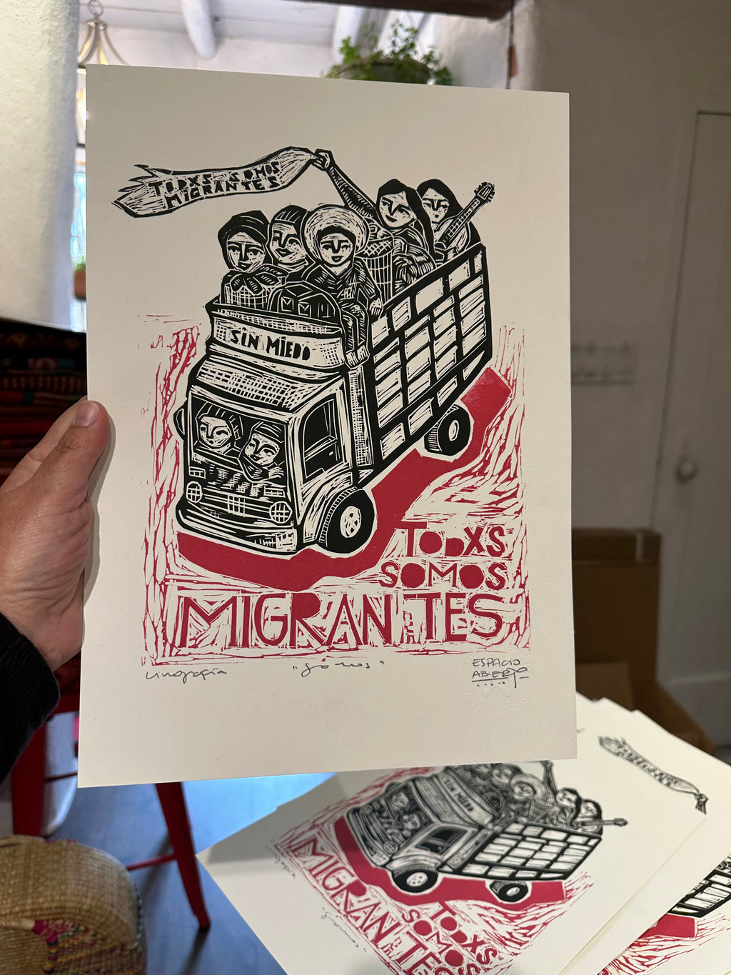 Todos Somos Migrantes - Linocut 9.5”x12.5”