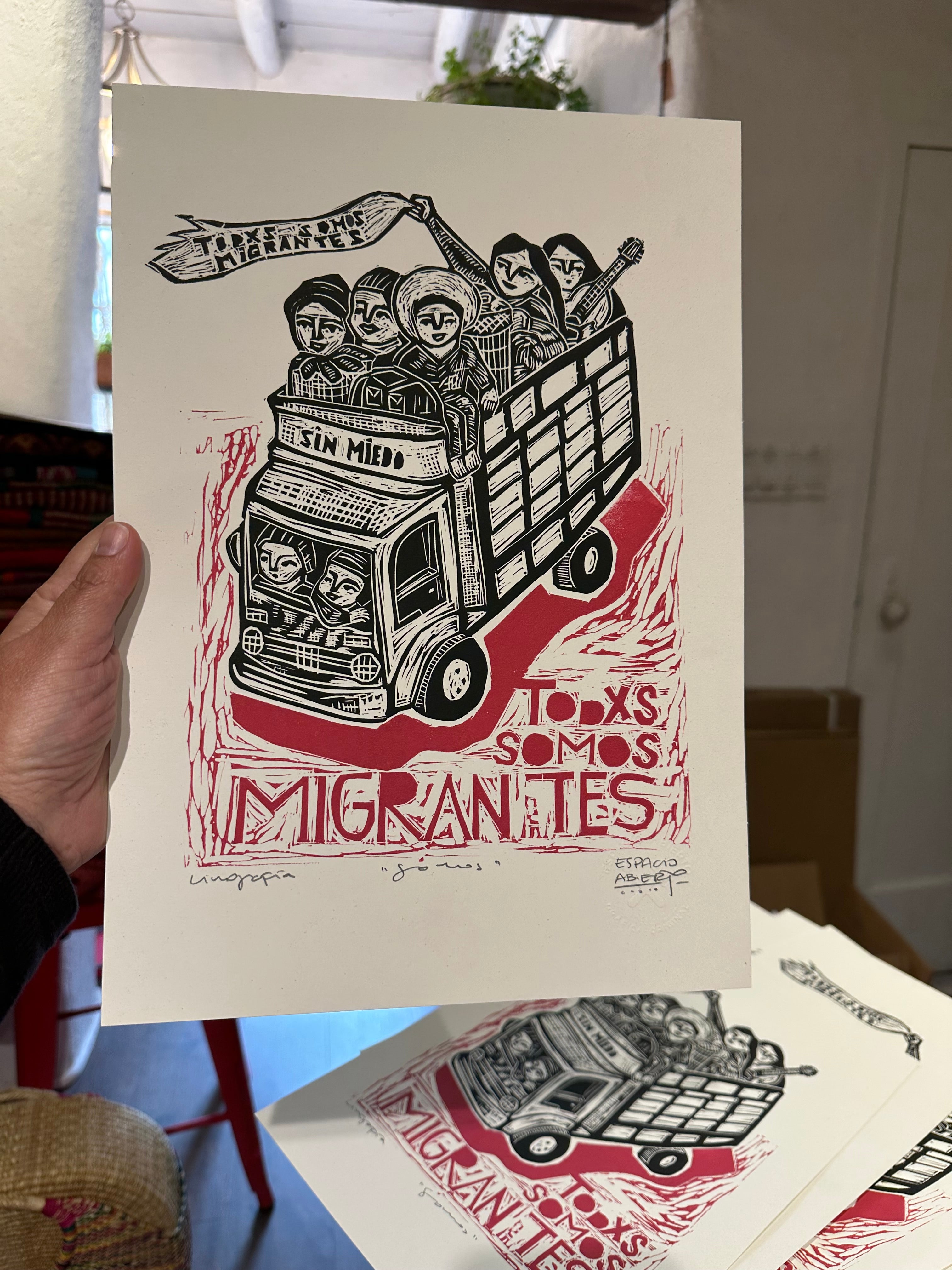 Todos Somos Migrantes - Linocut 9.5”x12.5”