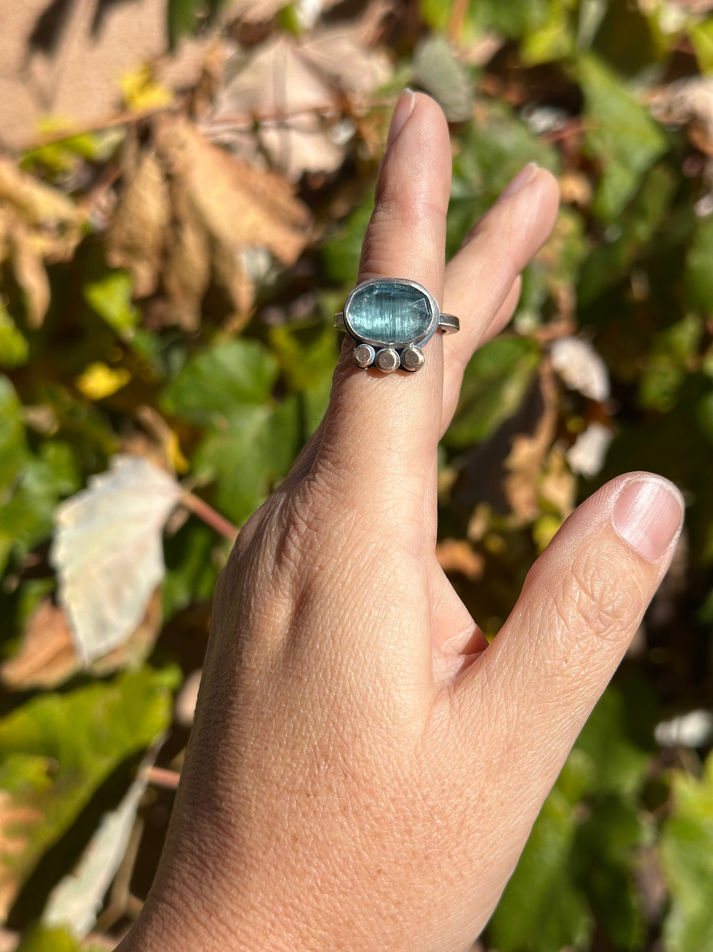 Aqua Kyanite and Sterling Silver Ring ~ Size 6.25