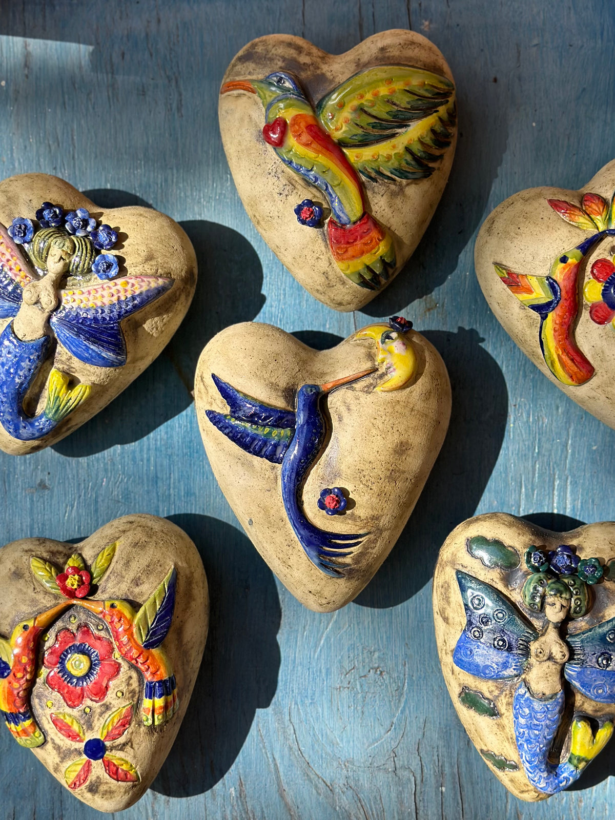 Ceramic Heart with Blue Hummingbirds Wall Art - Limited Edition