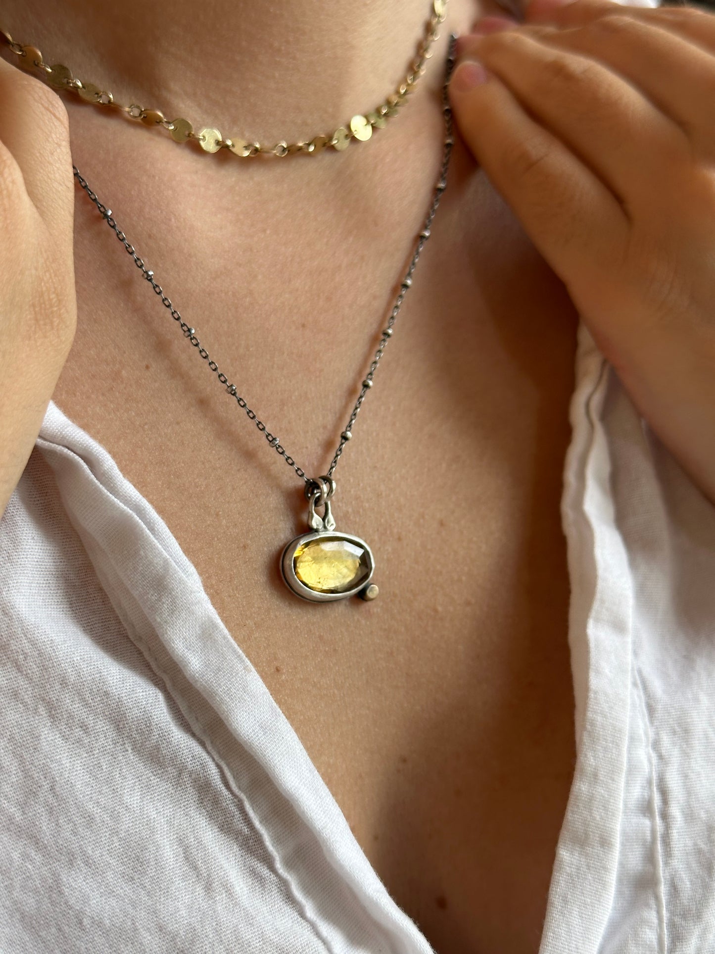 Citrine & Sterling Silver Solitaire Necklace