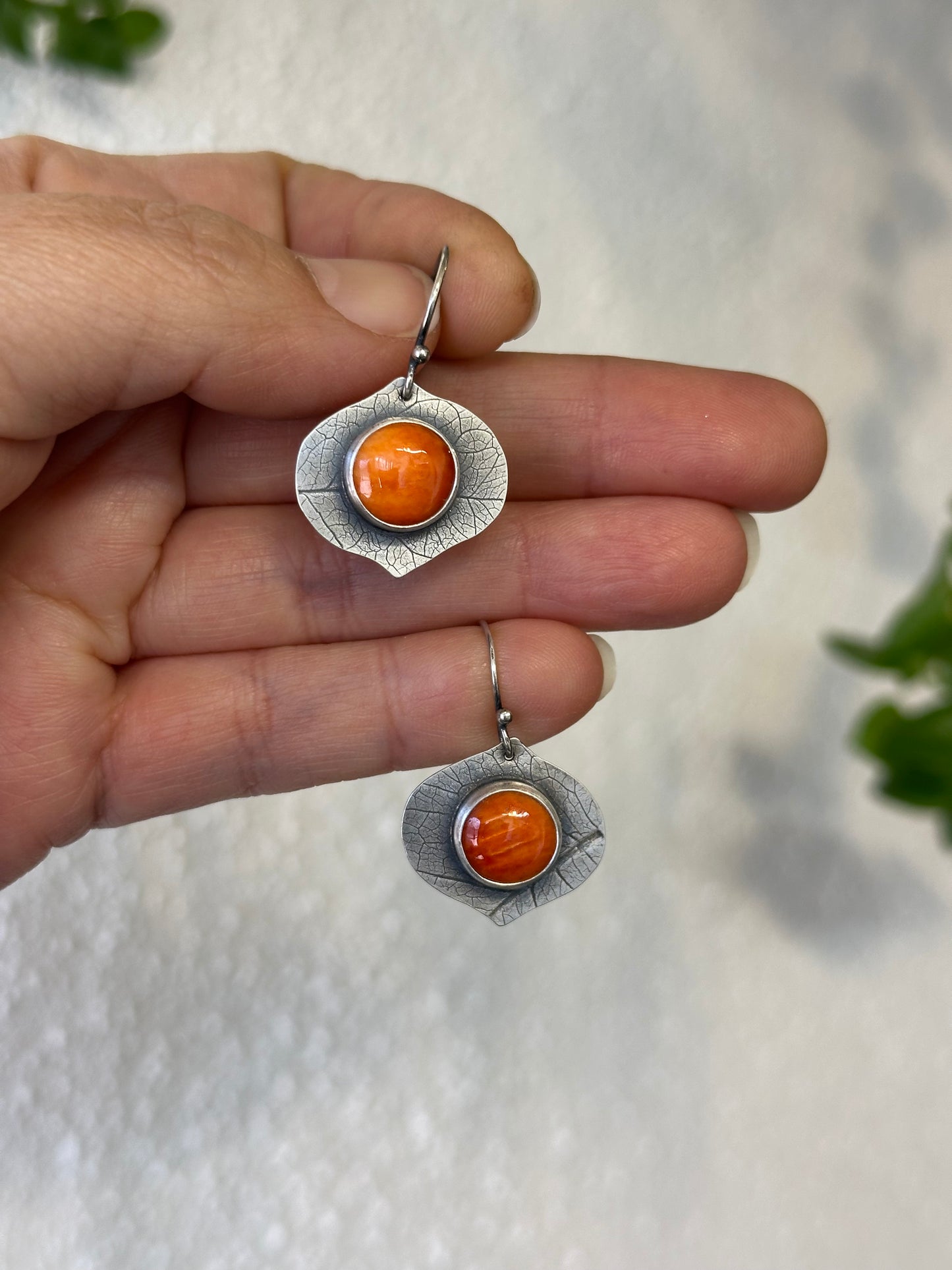 Spiny Oyster Leaf Earrings - sterling silver