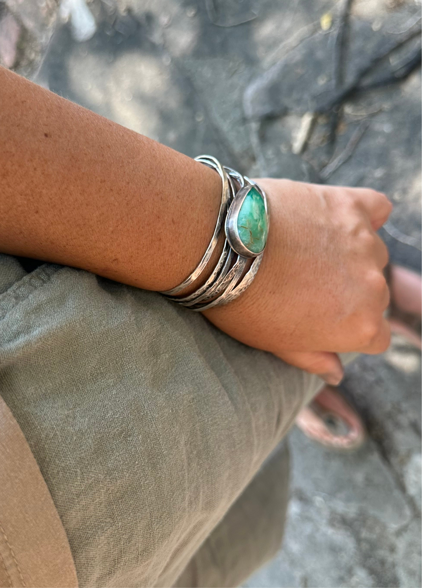 Australian Variscite Stacked Cuff Bracelet ~ Sterling Silver Bracelet