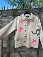 Screenprinted utility jacket with buttons