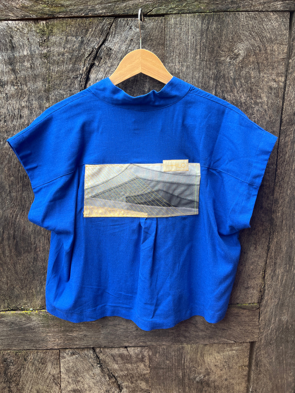 Boxy Cropped Shirt - Blue - Cotton
