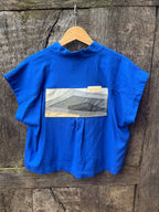 Boxy Cropped Shirt - Blue - Cotton