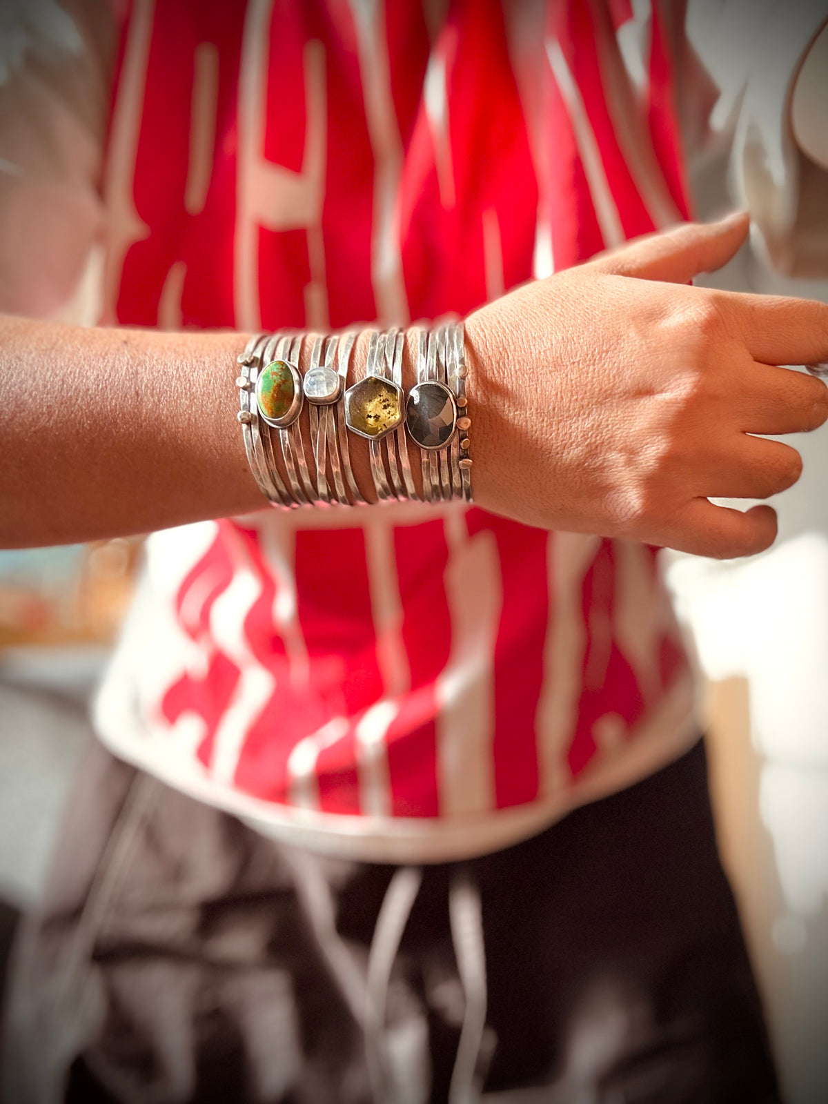 Labradorite - Stacked - Attached Bracelet - Cuff with Movement - ready to ship