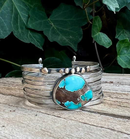 Stacked - Attached Bracelet - Carico Lake Turquoise - Cuff with Movement - Ready to ship