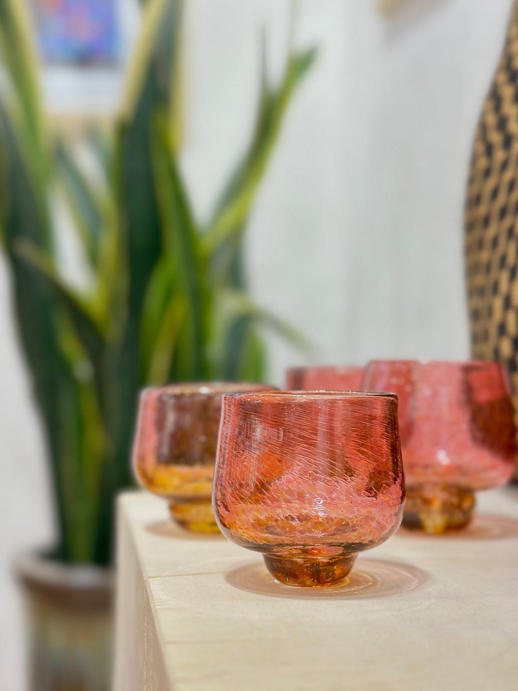 Nip cup ~ Pink & Amber ~ Blown glass