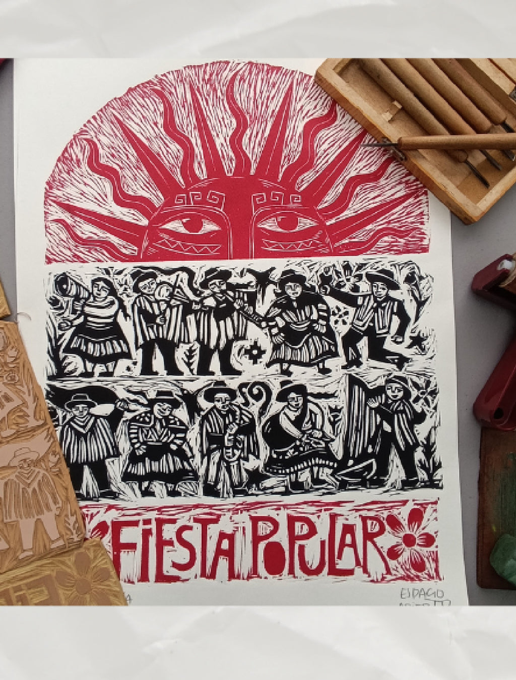 Fiesta Popular ~ Linocut Print - 19.5”x14.5”