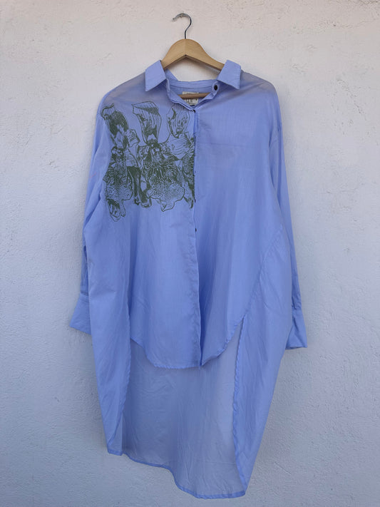 Long Sleeve Blouses - Andea Flower imprinted - Silk and Cotton Blend
