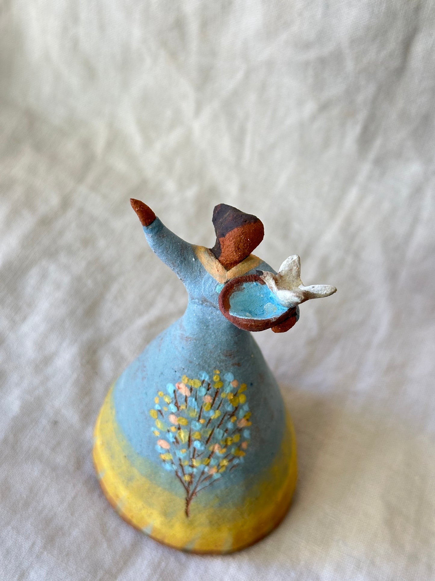 Dancer Bell - Blue and Yellow dress with bird and water bowl