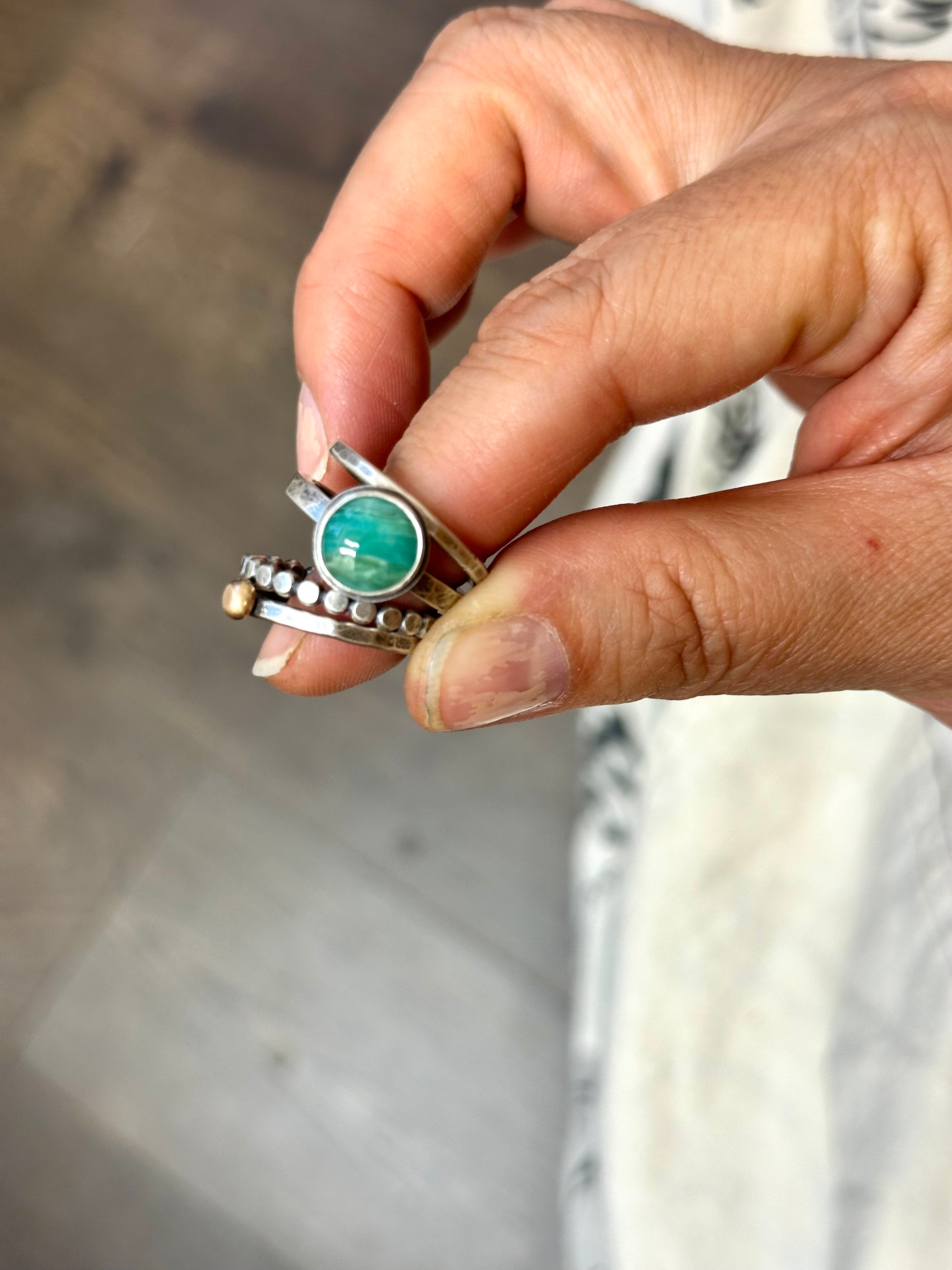 4-piece Peruvian Opal and Sterling Silver • stackable ring set • set fits size 5.5