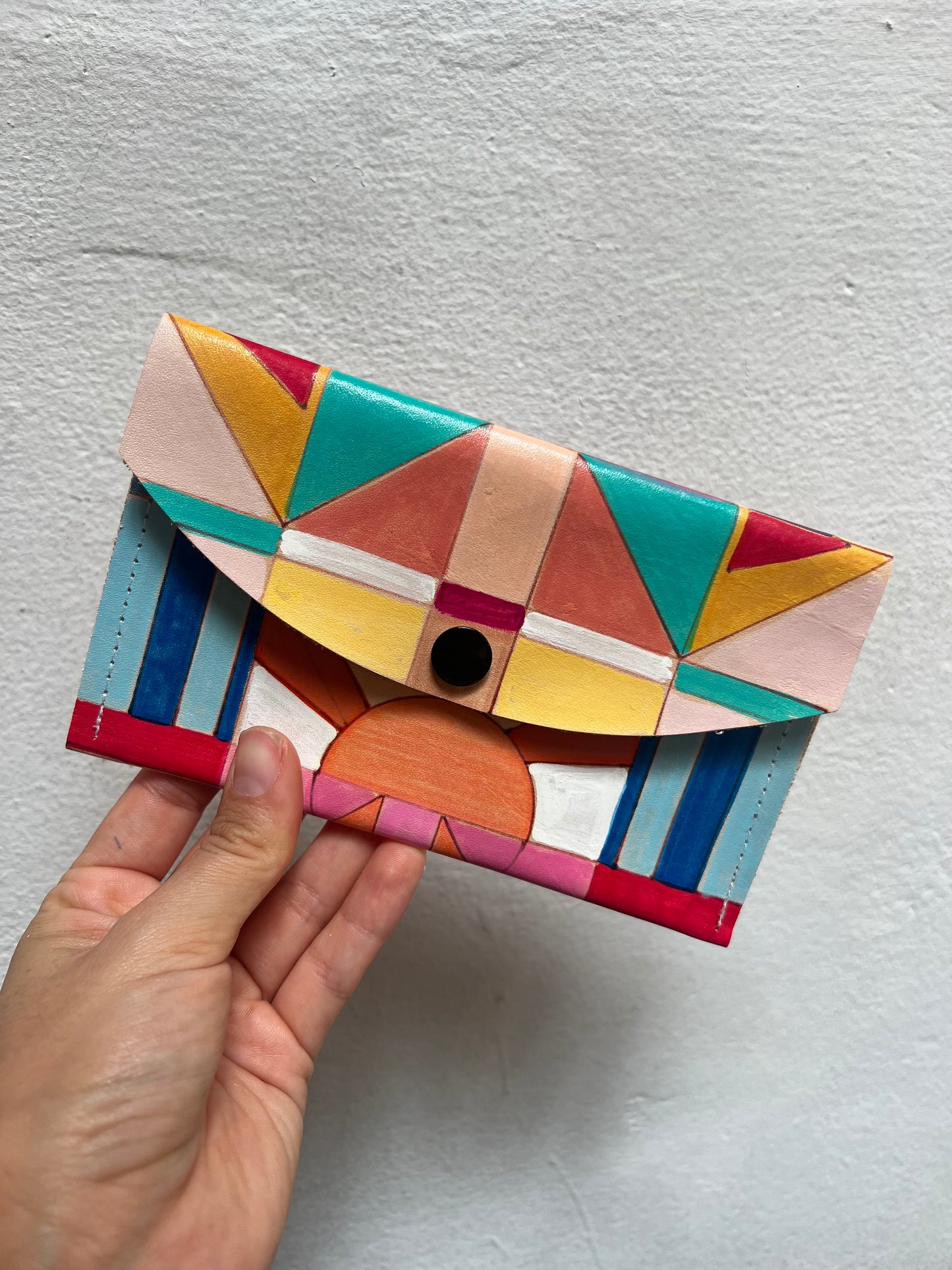 Medium Leather wallet - Handpainted - Multicolor