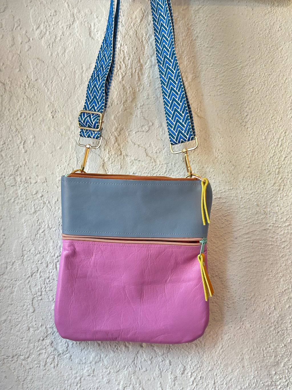 Crossbody Bag • Double Zip • Grey & Pink