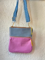 Crossbody Bag • Double Zip • Grey & Pink