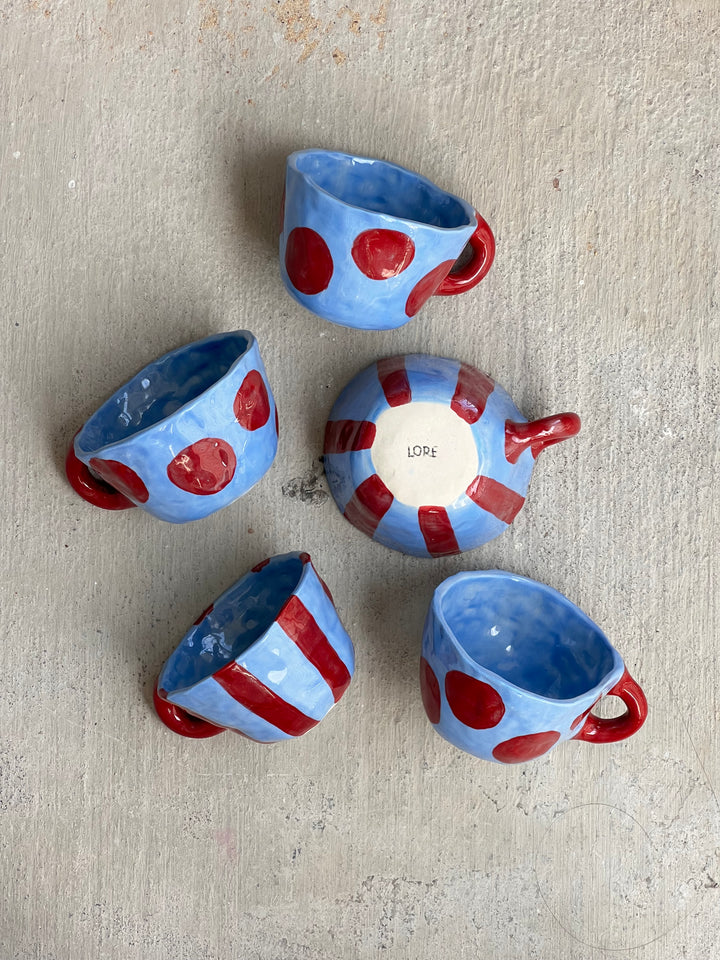 Rounded Mugs ~ Pinched Porcelain ~ blue & red