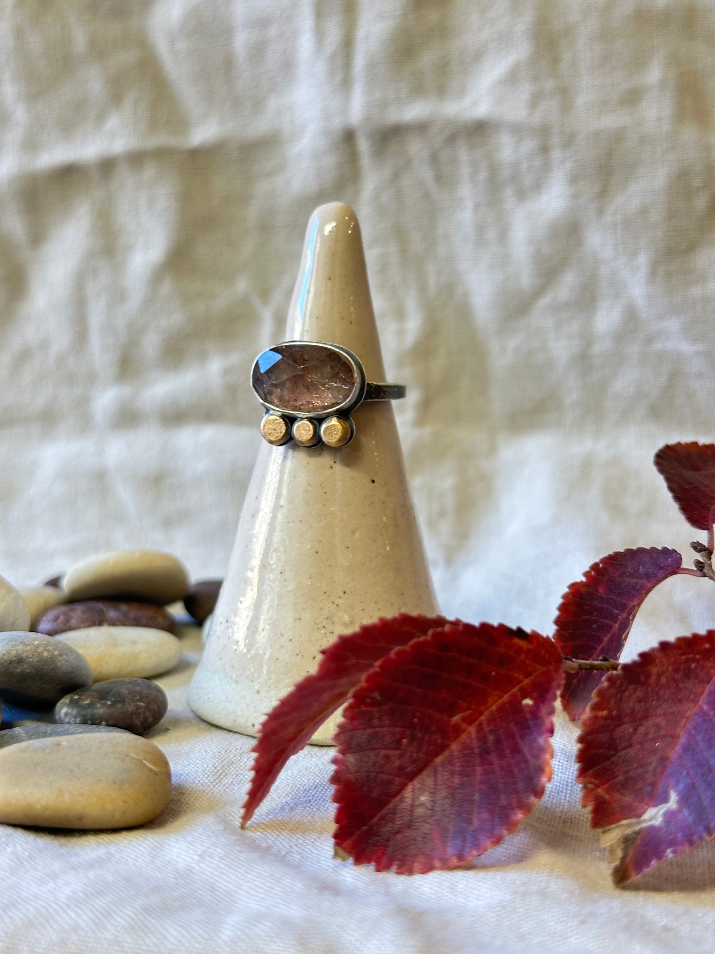 Peach Tourmaline and Sterling Silver Ring ~ Size 7.25