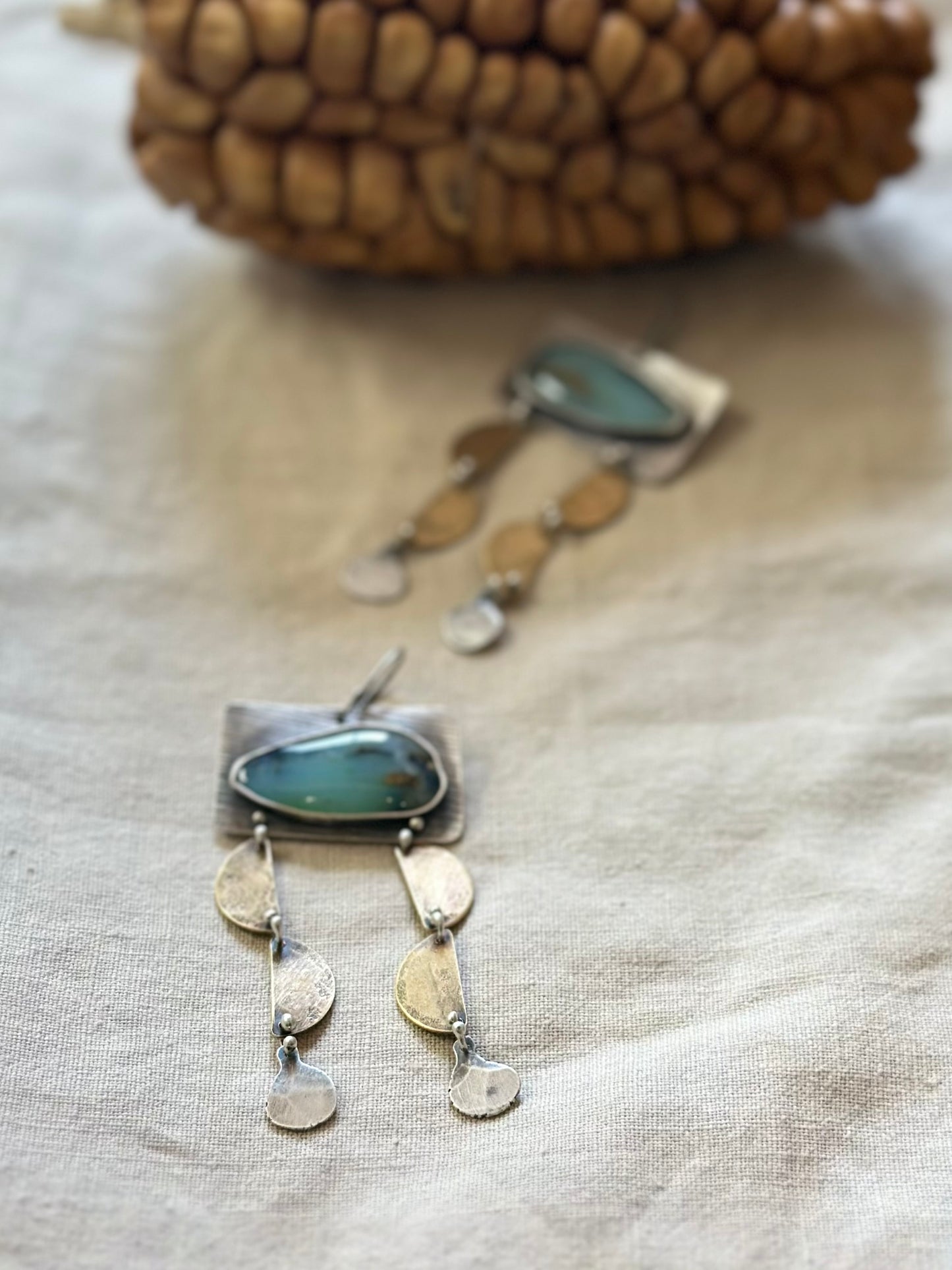 Peruvian Opal Dangle Earrings - Sterling Silver and Bronze
