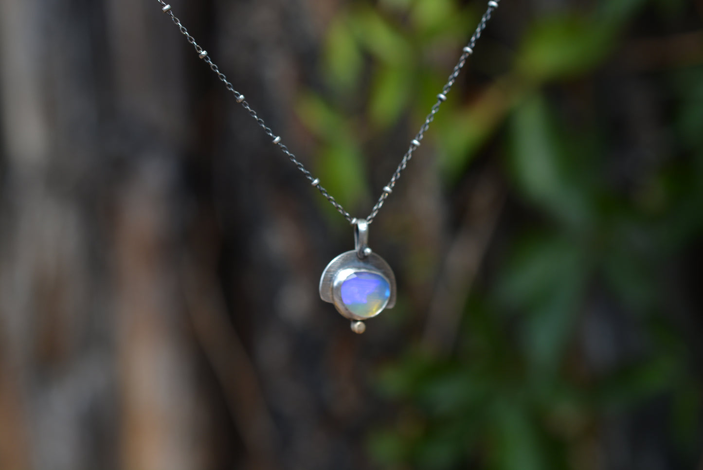 Ethiopian Opal & Sterling Silver Necklace - cornhusk imprinted