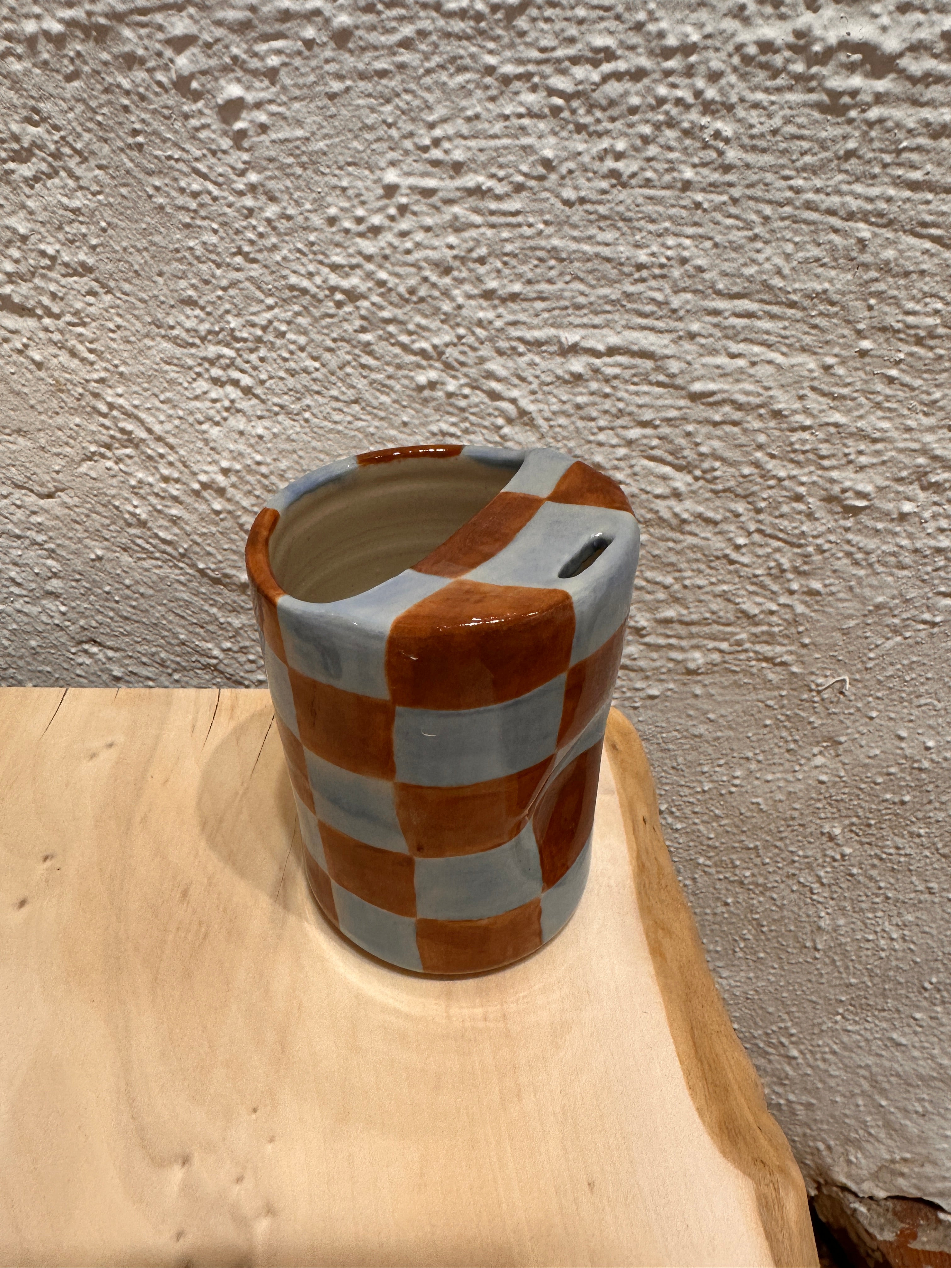 Brown checkered - Travel Tumbler ~ thumb print