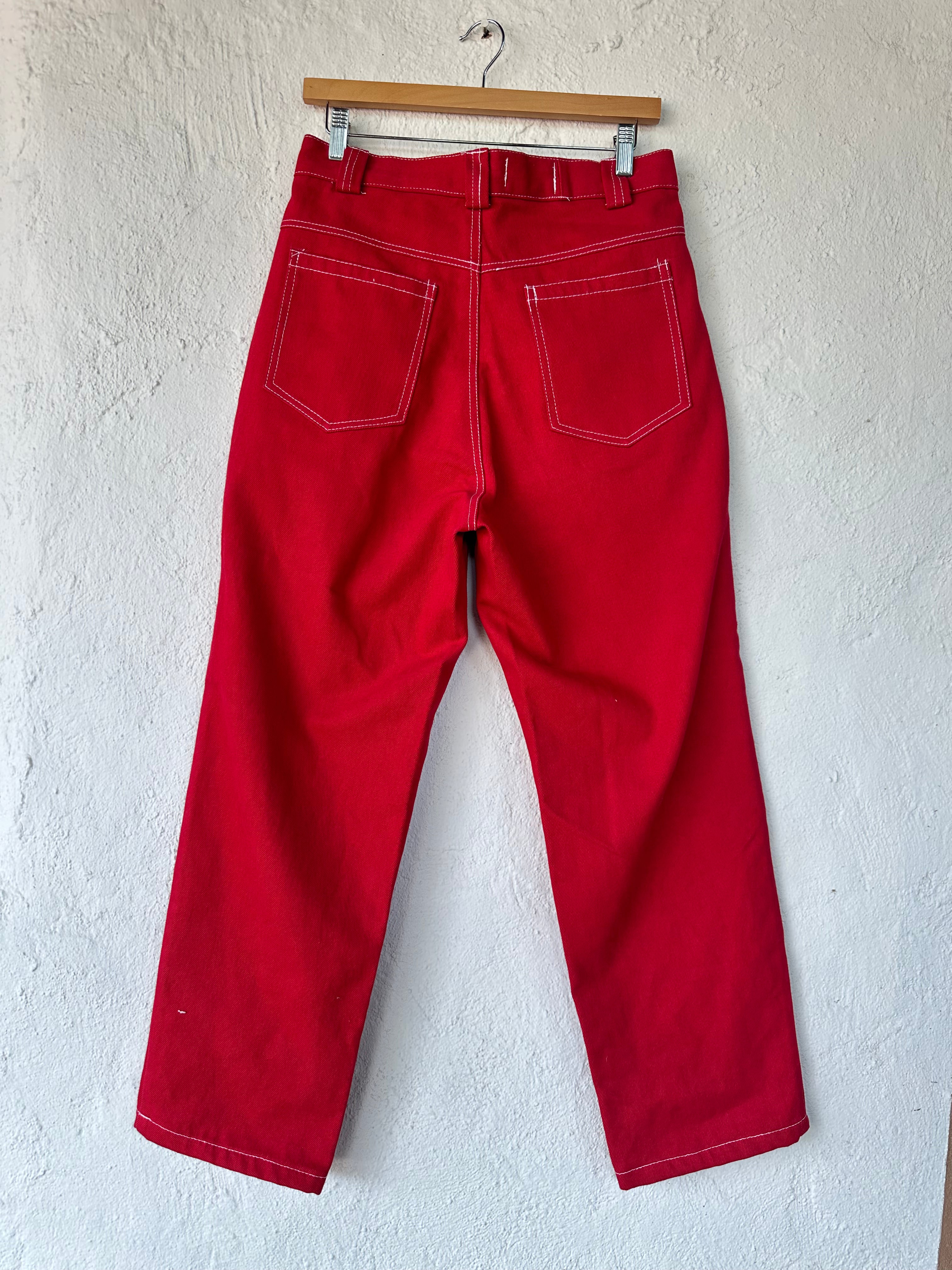 High Waisted Bomber Pants - Red Jeans