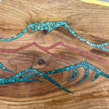 Load image into Gallery viewer, Cutting board with Peruvian and Kingman turquoise
