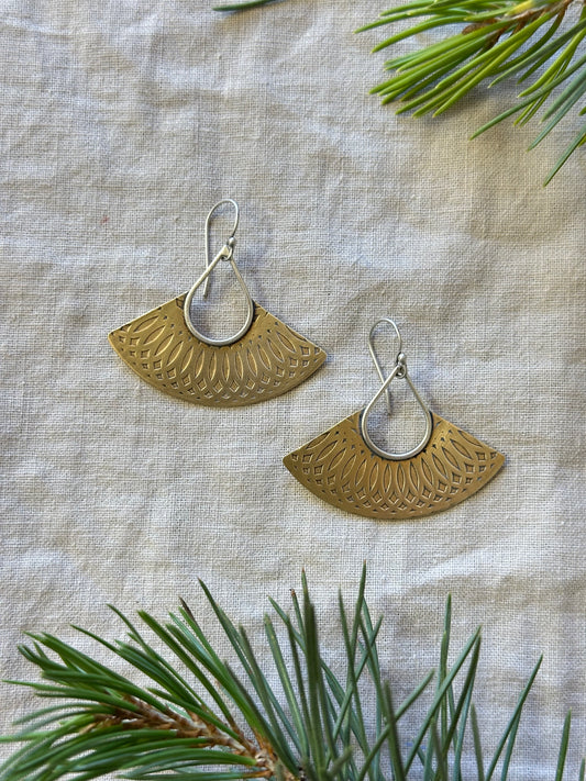 Brass and Sterling Silver ~ Geometric Earrings