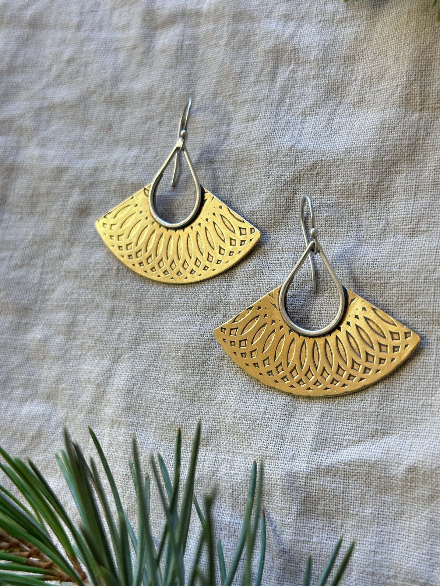 Brass and Sterling Silver ~ Geometric Earrings